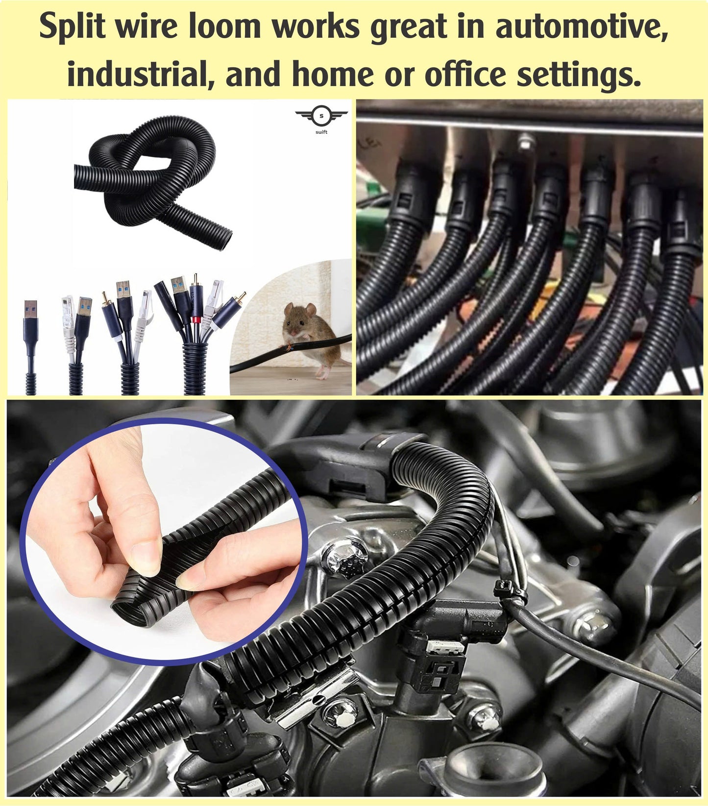 Split Wire Loom Tubing Cable Conduit Protector Auto/Marine/Industrial Electrical