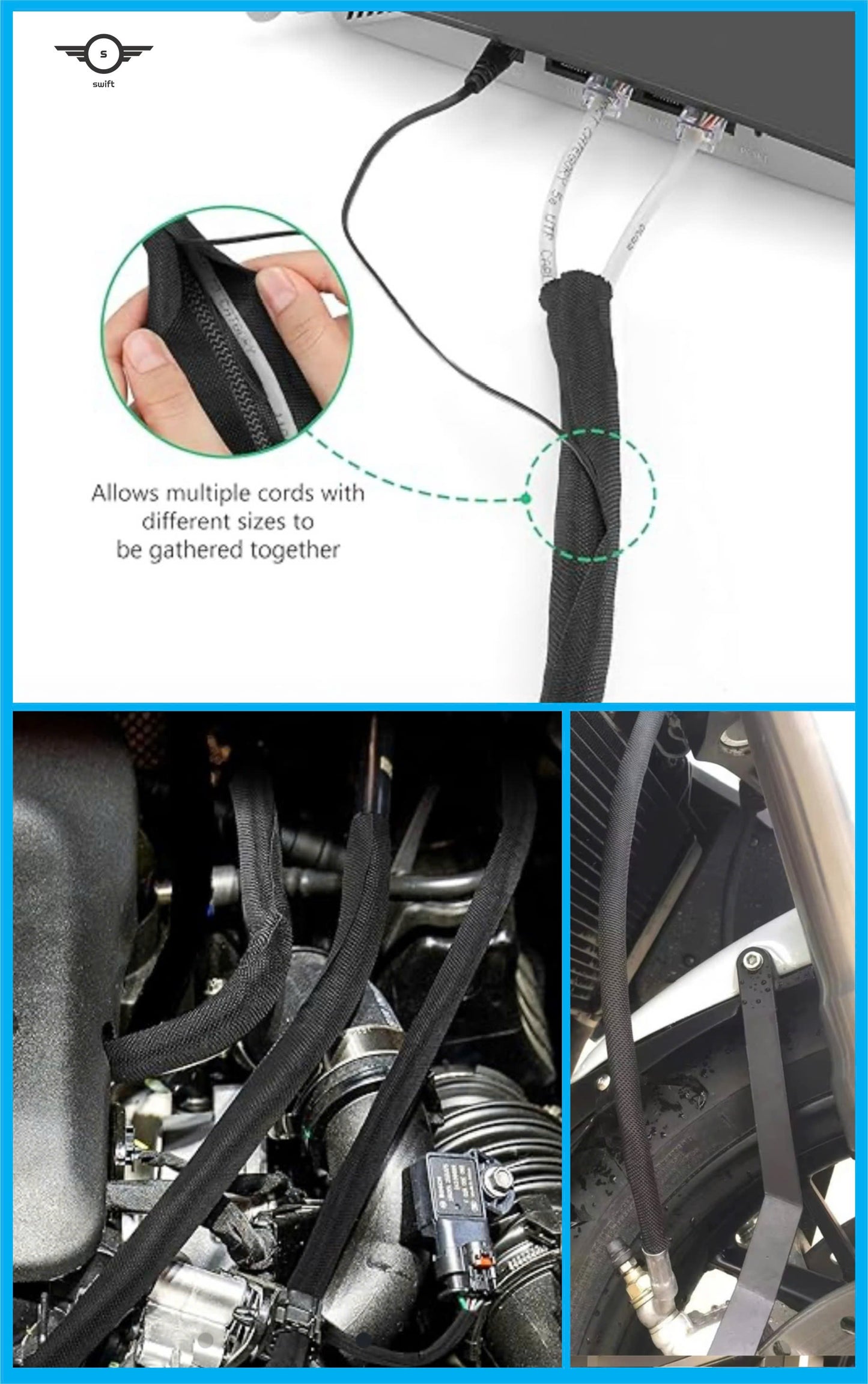 Self-Wrap Braided Wire Sleeving Vehicle Marine Home Cable Cover